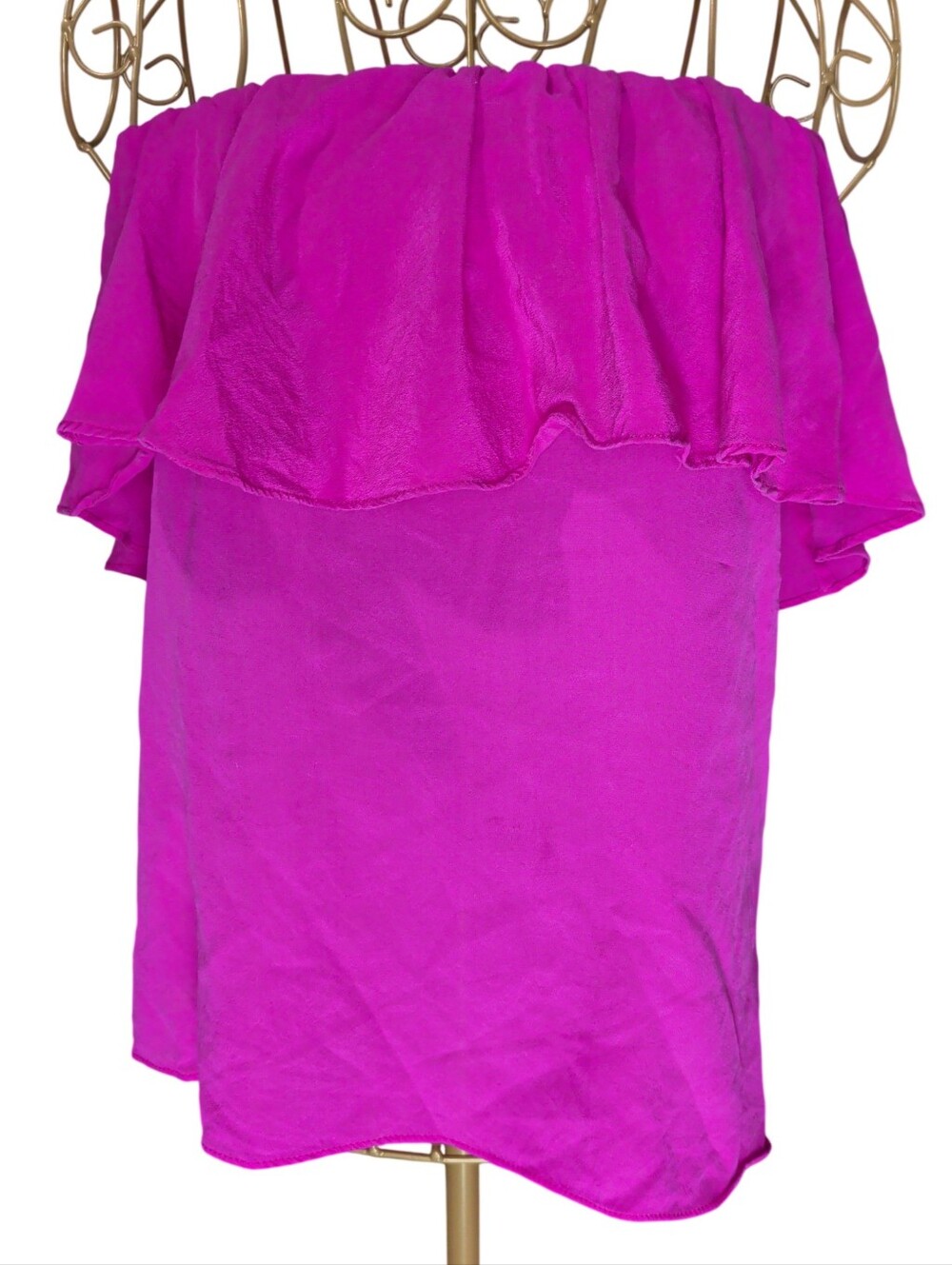 Olivaceous Hot Pink 100% Silk Ruffle Cold Shoulder Top Size S